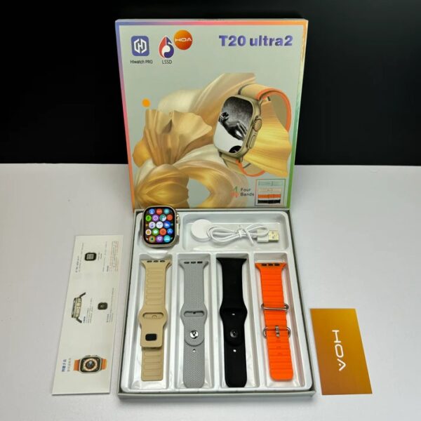 T20 Ultra 2 Smart Watch With 4 Straps, 2.0 Inch Display Screen