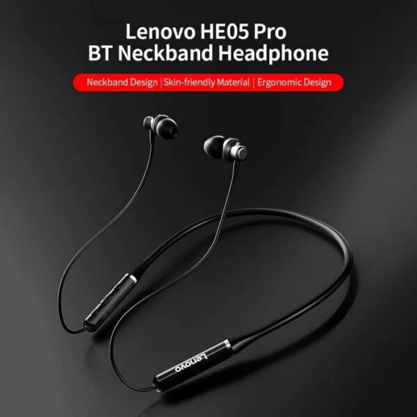 Original Lenovo HE05 Neckband | BT 5.0 Headphone Wireless Headset With Heavy Bass Stereo Earphones - Image 2