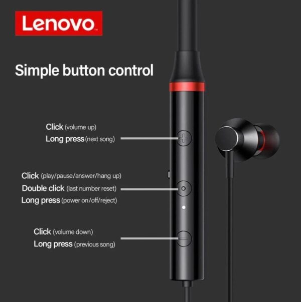 Original Lenovo HE05 Neckband | BT 5.0 Headphone Wireless Headset With Heavy Bass Stereo Earphones - Image 3